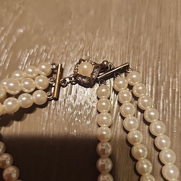 Vintage Faux Pearl Necklace 16” Very Sweet Set 3 Strands - Picture 3 of 4